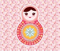 Russian dolls matryoshka, pink blue mint colors, vintage card with polka dot backgroun. Can be used for Card banner template, copy Royalty Free Stock Photo