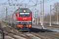 Russian electric locomotive EP2K with a passenger train. Oktyabrskaya Railway Royalty Free Stock Photo