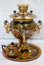 Russian electric samovar with a pot for brewing tea Royalty Free Stock Photo