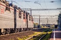 Russian electric trains on the railway. Summer railway. .. Russia, Voronezh region Ostrogozhsk city July 3, 2019