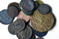 A pile of old Russian coins on the table Royalty Free Stock Photo