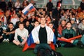 Russian fans with flags gathered in Fanzone Royalty Free Stock Photo