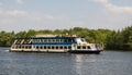 Russian Federation. city of Moscow. river Moscow. May 13. 2018. Cruise river boat make walk passengers along the river on a Sunny