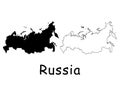 Russia Country Map. Black silhouette and outline isolated on white background. EPS Vector