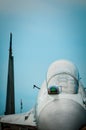 Russian fighter with gloomy sky background.