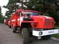 Russian fire truck Ural close-up. Leningrad region