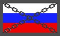 Russian flag in chains. Country isolation, conceptual banner. Sanctions against Russian aggression. Trade embargo. Flat