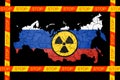 Russian flag map with nuclear weapon sign.