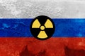 Russia flag with chemical weapons symbol.
