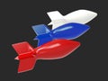 Russian flag represented as missiles isolated on grey background.3D illustration