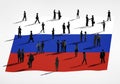 Russian Flag and Silhouette Group of People