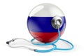 Russian flag with stethoscope. Health care in Russia concept, 3D rendering Royalty Free Stock Photo