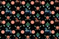 Russian folk dark seamless pattern with horses