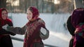 Russian folklore - russian young woman walking out and starts dancing