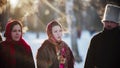 Russian folklore - young russian people standing outdoors at winter