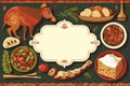 Russian food banner. Design template for russian restaurant with space to write. Generative AI.