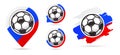 Russian football vector icons. Soccer goal. Set of football icons. Football map pointer. Football ball. Soccer ball.