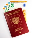 Russian foreign passport and banknotes