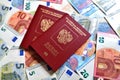 Russian foreign passport and an euro bills