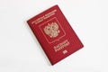 Russian foreign passport on a light gray background.