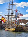 Russian frigate Shtandart three masted schooner on the Seine river at Armada exhibition in france