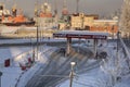 Russian fuel retailer Lukoil, Petrol station in Saint Petersburg, winter.