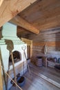 The Russian furnace in the wooden house.