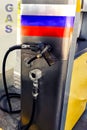 Russian gas cylinder for refueling cars, with a filling hose on it, through the cars that fill the car