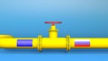 Russian gas oil industry. 3d gasoline pipeline to European Union on blue background. Oil sanctions and energy embargo to