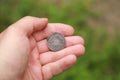 Russian German rare coin in hand Royalty Free Stock Photo