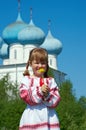 Russian girl on church Royalty Free Stock Photo