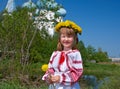 Russian girl on church Royalty Free Stock Photo