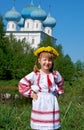 Russian girl on church Royalty Free Stock Photo