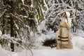 Russian girl in the winter woods Royalty Free Stock Photo