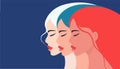 Russian girls close up. Women's hair is dyed in the colors of the Russian flag. Vector female characters. For peace