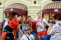 Russian girls photographed with fans of the Moroccan football team