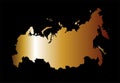 Russian gold map vector silhouette isolated on black background.