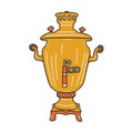 Russian gold samovar. Traditional Russian culture. Vector doodle