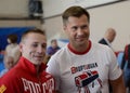Russian gymnasts four-time Olympic champion Alexei Nemov and five-time Olympic medalist Denis Ablyazin in the sports complex