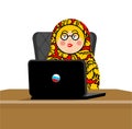 Russian hacker. Matryoshka and laptop. IP technology in Russia.