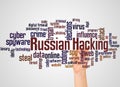 Russian hacking word cloud and hand with marker concept Royalty Free Stock Photo