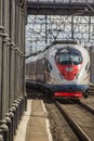 Russian high-speed train. Sapsan train. . Russia Metallostroy March 8, 2019