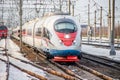 Russian high-speed train. Sapsan train. . Russia Metallostroy March 8, 2019