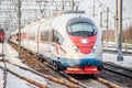 Russian high-speed train. Sapsan train. . Russia Metallostroy March 8, 2019