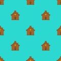 Russian hut pattern seamless. Wooden house in Russia background . National Folk home. Vector texture