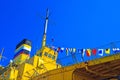 Russian icebreaker. Details deck of the ship. The mast of the ship and signal flags. Royalty Free Stock Photo