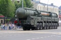 Russian Intercontinental Ballistic Missile RS-24 Yars on military parade Royalty Free Stock Photo