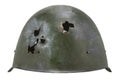 Russian invasion in Ukaraine 2022. Equipping mobilized - WW2 type russian army helmet with bullet holes
