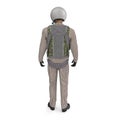 Russian Jet Fighter Military Pilot on white. Rear view. 3D illustration