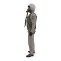 Russian Jet Fighter Military Pilot on white. Side view. 3D illustration